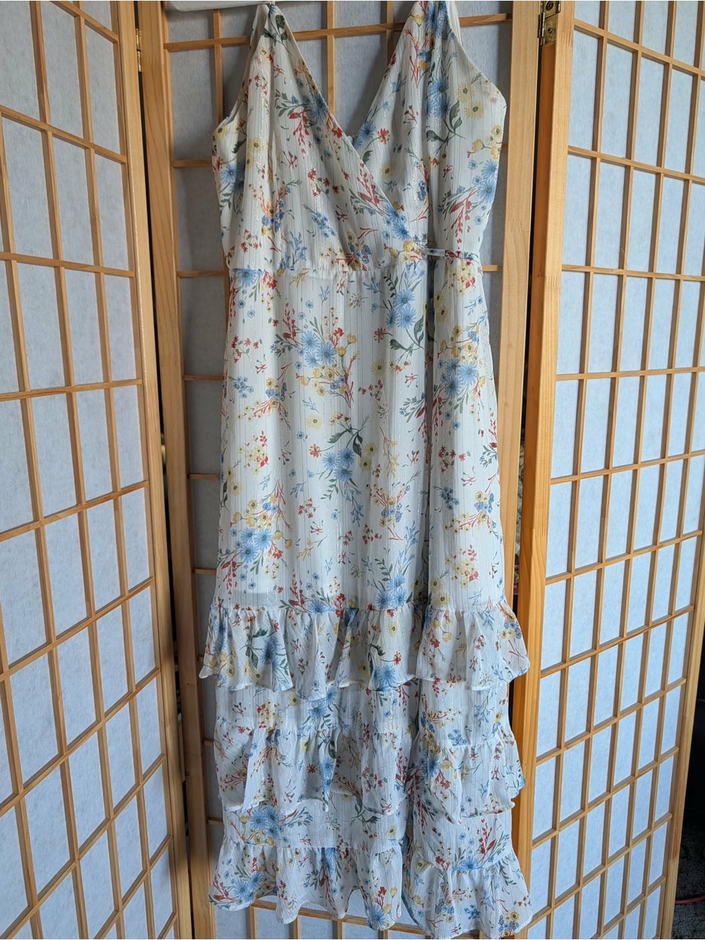 Shinestar White Floral Sundress with Blue & Red Accents
